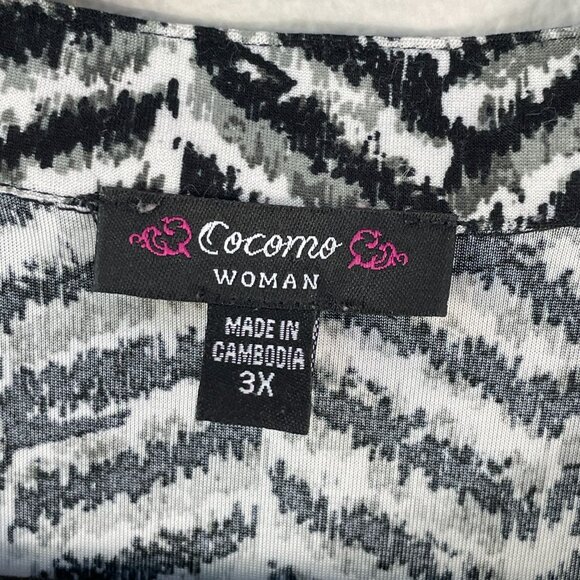 Cocomo Woman Plus 3X Black White Chevron Tunic Top Stretch Shirt Roll Tab Sleeve - Picture 3 of 11